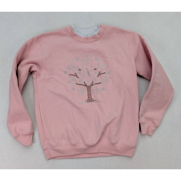 King Universal Women's Sweatshirt Size M Pink Crewneck Snowflake Tree - Picture 1 of 13